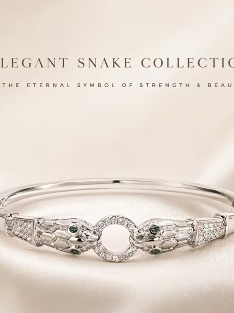 Fashion Jewelry Silver Snake-Head Bracelet with Green Accents